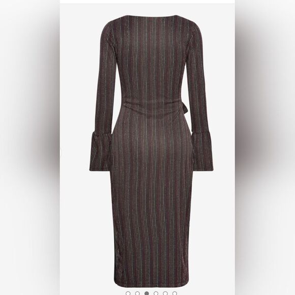 NWT French Connection PAULA KEYHOLE DRESS Midi dresses sz S black stripe party - Picture 6 of 15